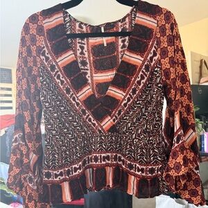 Free People Multicolor Boho V-Neck Blouse